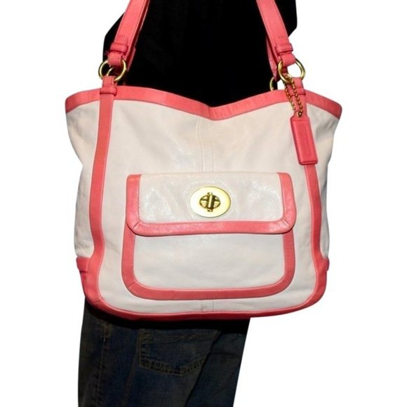 Coach Vintage CRICKET Buttery Soft White And Pink Leather Designer Purse